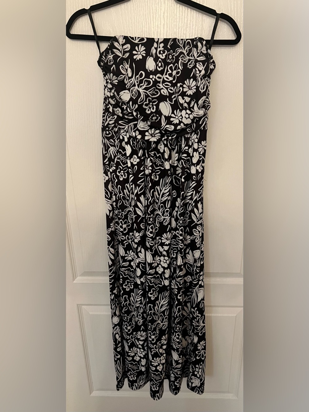 Brown & White Floral Maxi Strapless Dress